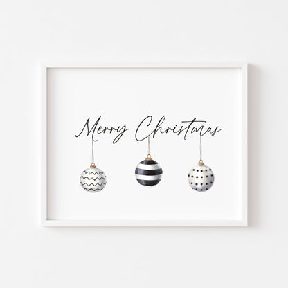Merry Christmas watercolour monochrome xmas decortation seasonal unframed wall art poster print