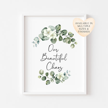 Our beautiful chaos watercolour eucalyptus wreath botanical family, home living quote unframed wall art poster print