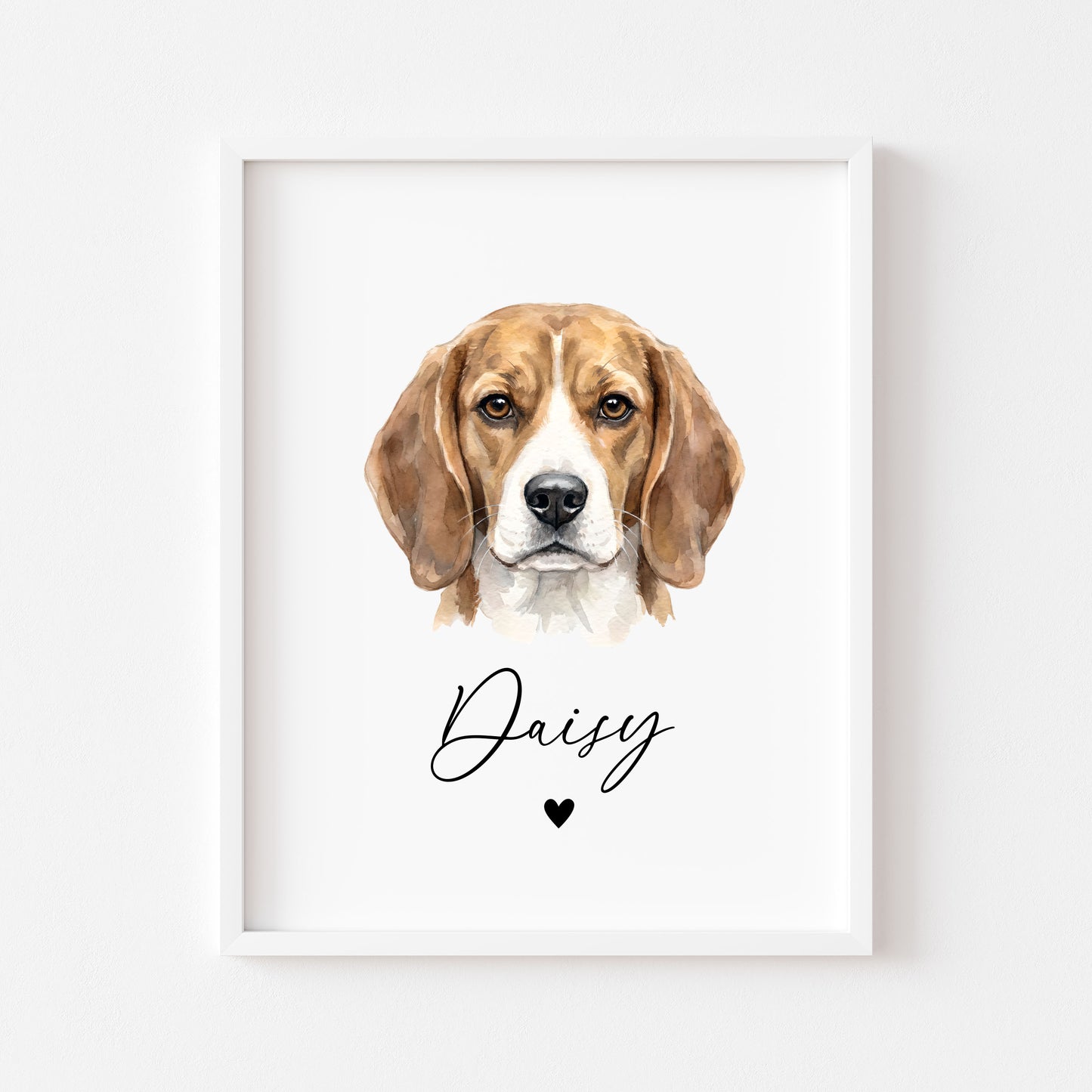 Personalised Beagle Dog Print Custom Name Pet portrait watercolour unframed wall art poster