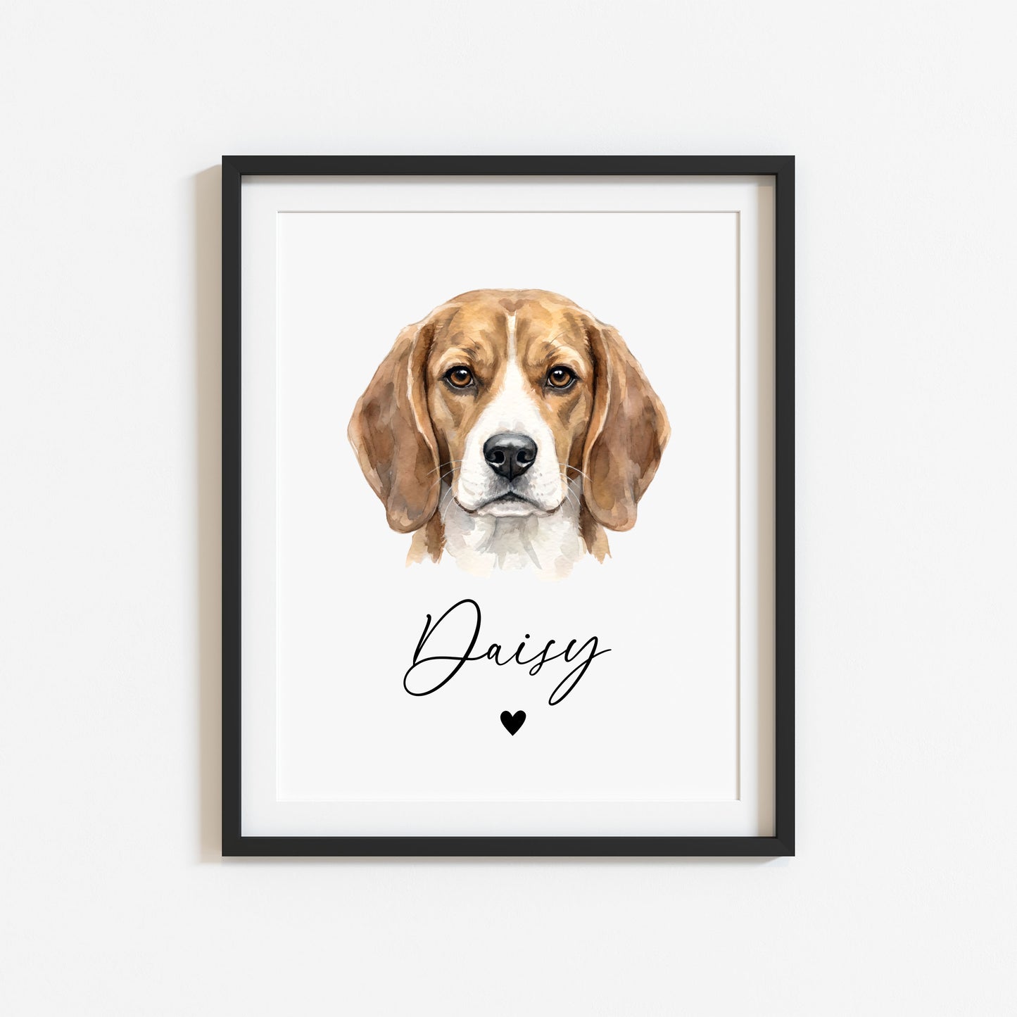 Personalised Beagle Dog Print Custom Name Pet portrait watercolour unframed wall art poster