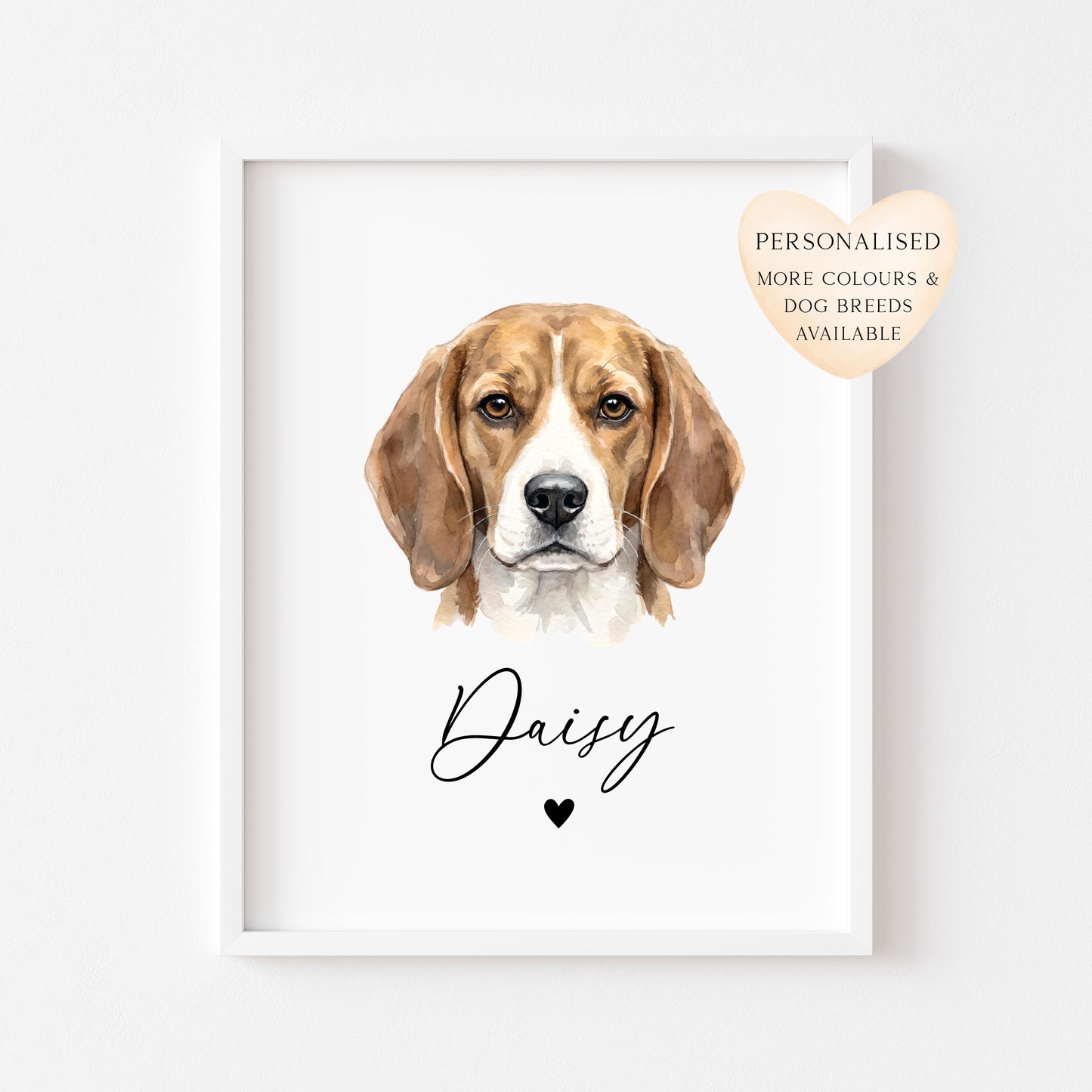 Personalised Beagle Dog Print Custom Name Pet portrait watercolour unframed wall art poster