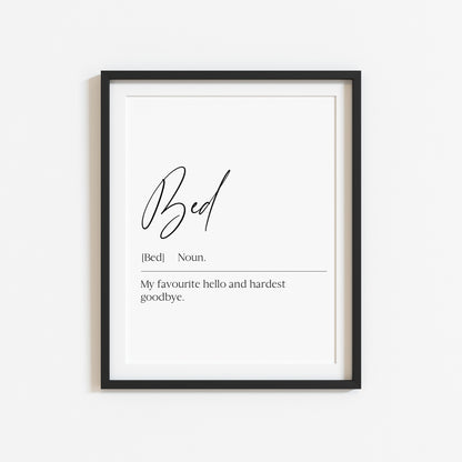 Bed definition, bedroom definition, bedroom unframed wall art poster print