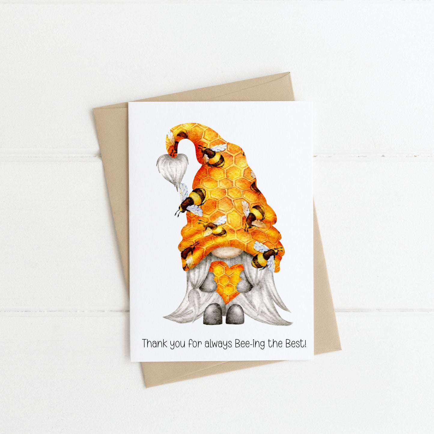 Thank you card, thank you for BEEing the Best Bee gonk gnome honey bee love thank you watercolour card with envelope,kraft brown or white