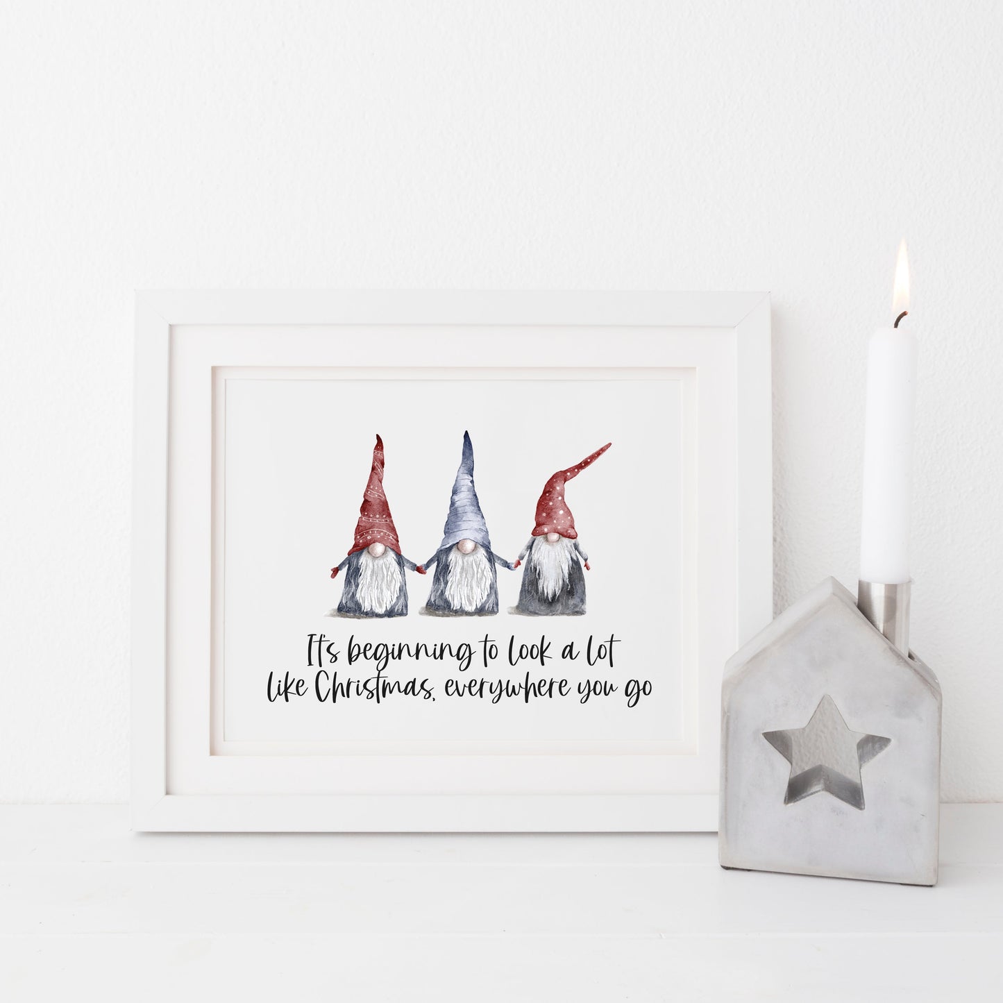 It's beginning to look a lot like Christmas, watercolour gonks/gnome xmas seasonal unframed wall art poster print