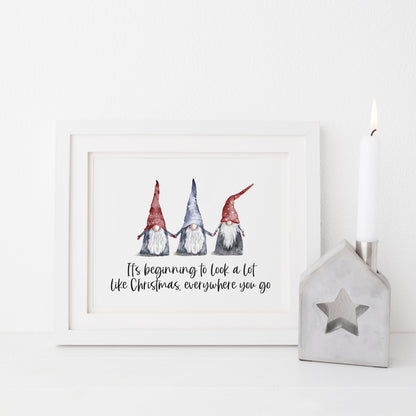 It's beginning to look a lot like Christmas, watercolour gonks/gnome xmas seasonal unframed wall art poster print