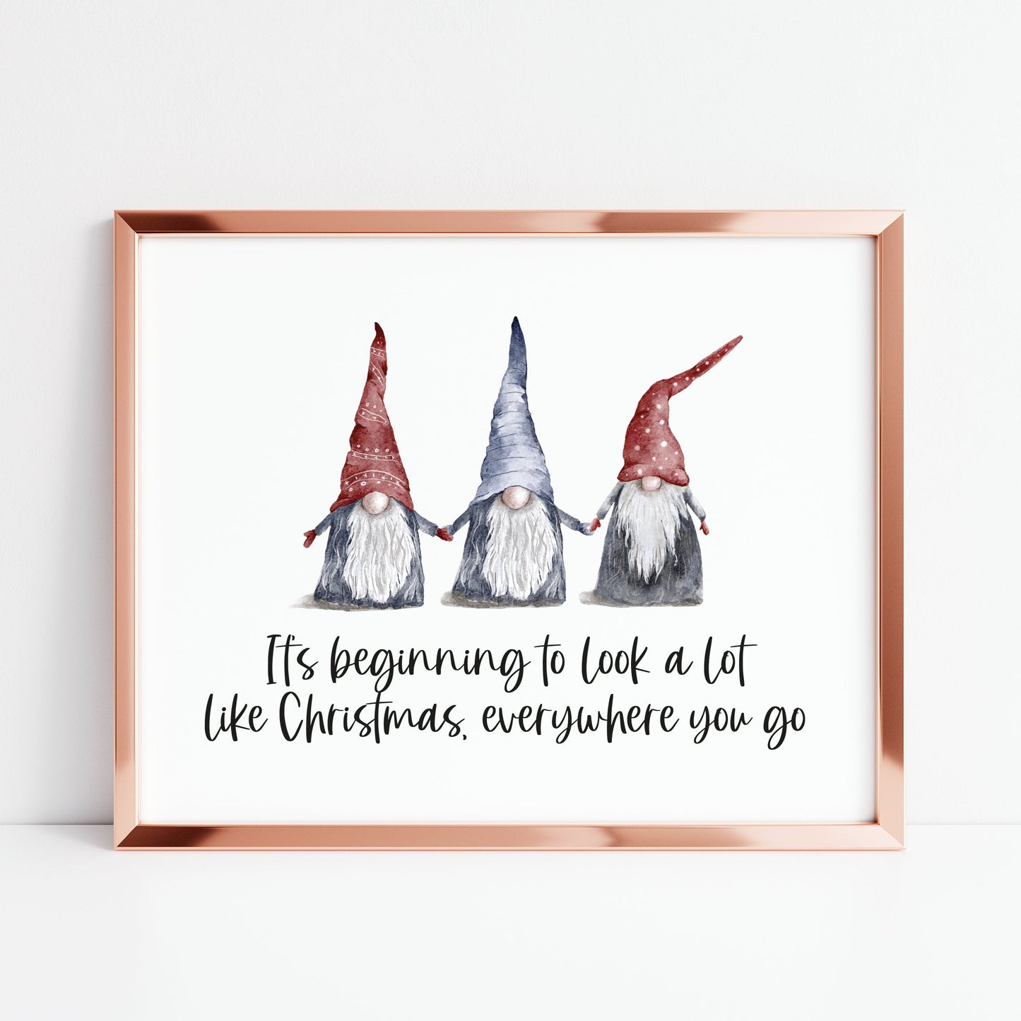 It's beginning to look a lot like Christmas, watercolour gonks/gnome xmas seasonal unframed wall art poster print