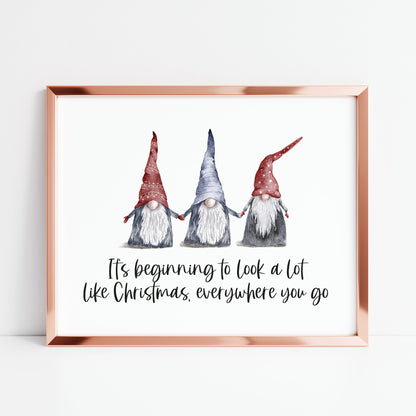It's beginning to look a lot like Christmas, watercolour gonks/gnome xmas seasonal unframed wall art poster print