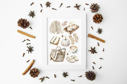 Autumn favourites, Autumn cosy beige soft fall autumn vibes, fall faves unframed wall art poster print, autumn home decor autumn mood board
