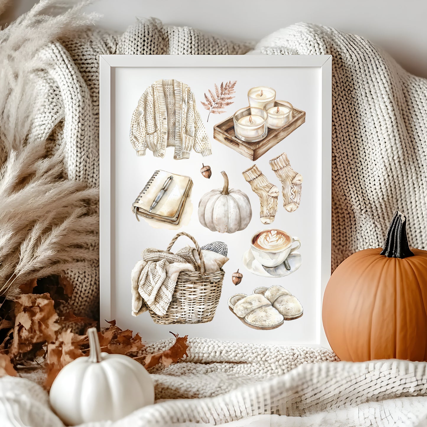 Autumn favourites, Autumn cosy beige soft fall autumn vibes, fall faves unframed wall art poster print, autumn home decor autumn mood board