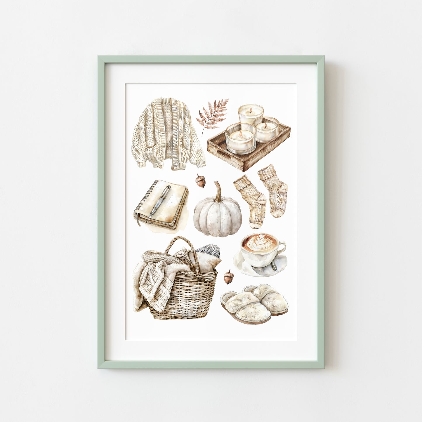 Autumn favourites, Autumn cosy beige soft fall autumn vibes, fall faves unframed wall art poster print, autumn home decor autumn mood board
