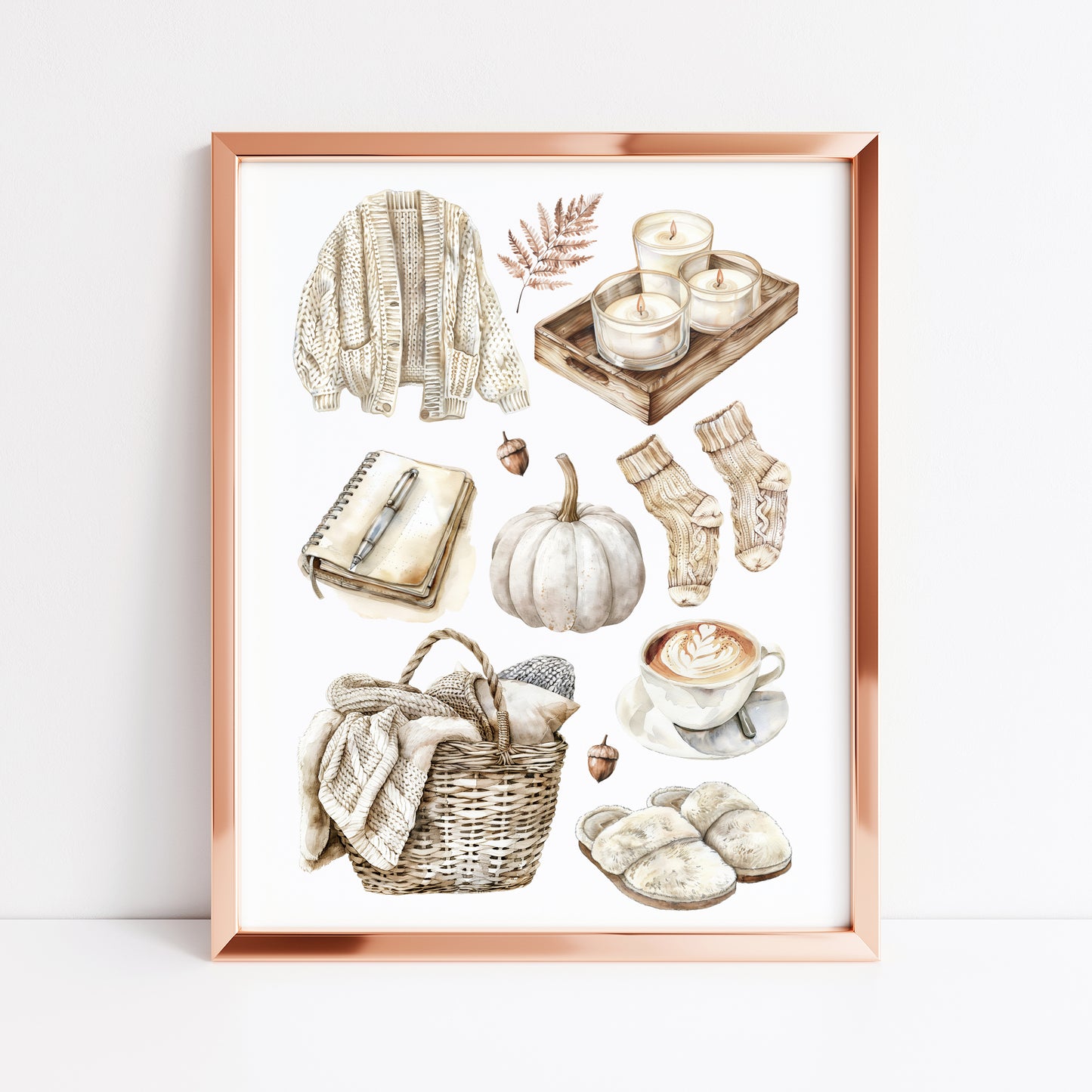 Autumn favourites, Autumn cosy beige soft fall autumn vibes, fall faves unframed wall art poster print, autumn home decor autumn mood board