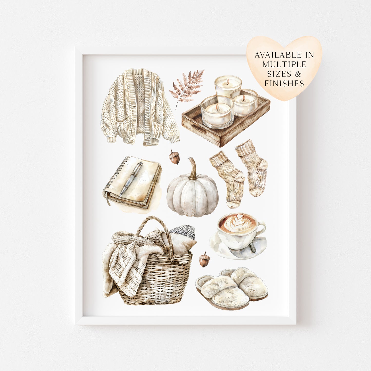 Autumn favourites, Autumn cosy beige soft fall autumn vibes, fall faves unframed wall art poster print, autumn home decor autumn mood board