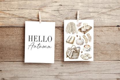 Set of 2 Autumn prints, Hello Autumn seasonal autumn favourites beige unframed wall art poster prints, seasonal decor, Autumn wall art set
