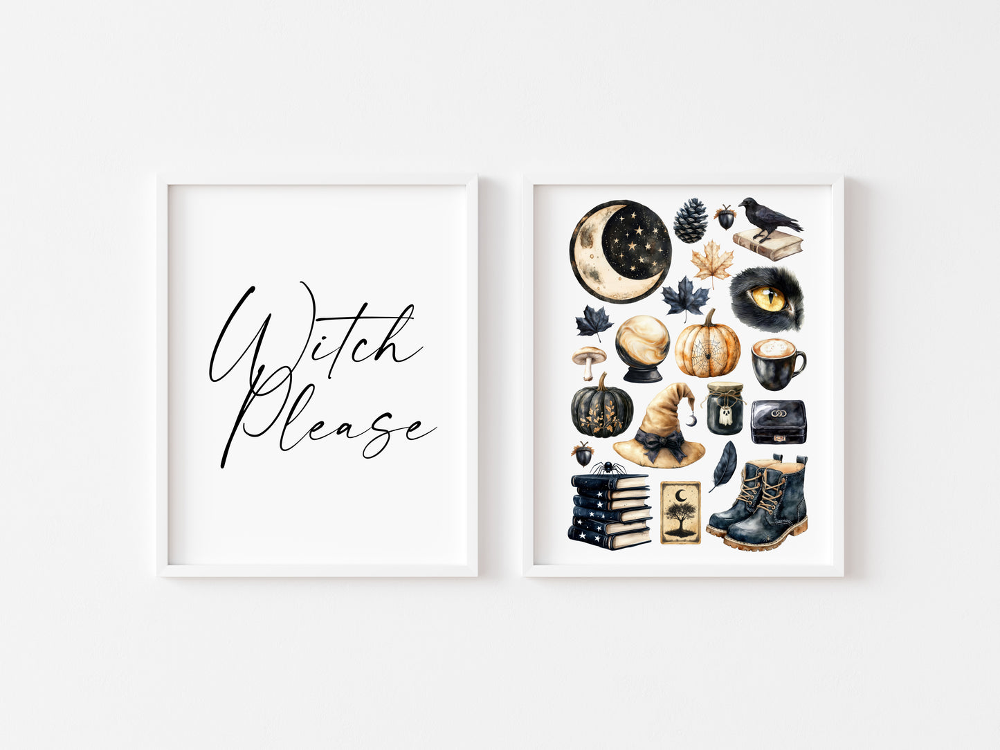 Halloween Set Spooky Witch please Happy Halloween black & beige Decor unframed wall art poster prints