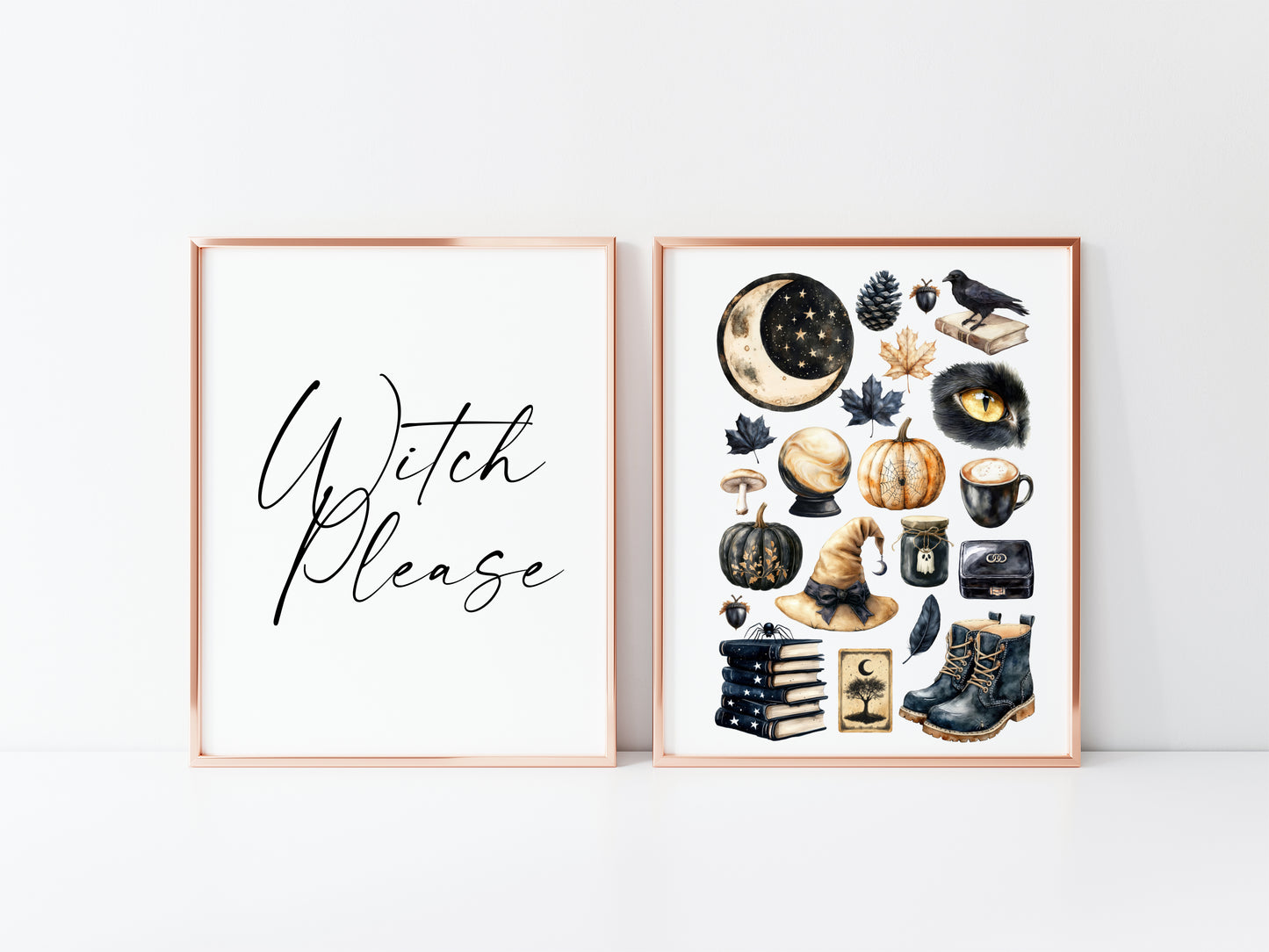 Halloween Set Spooky Witch please Happy Halloween black & beige Decor unframed wall art poster prints