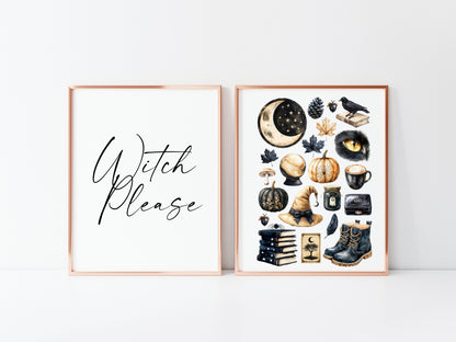 Halloween Set Spooky Witch please Happy Halloween black & beige Decor unframed wall art poster prints