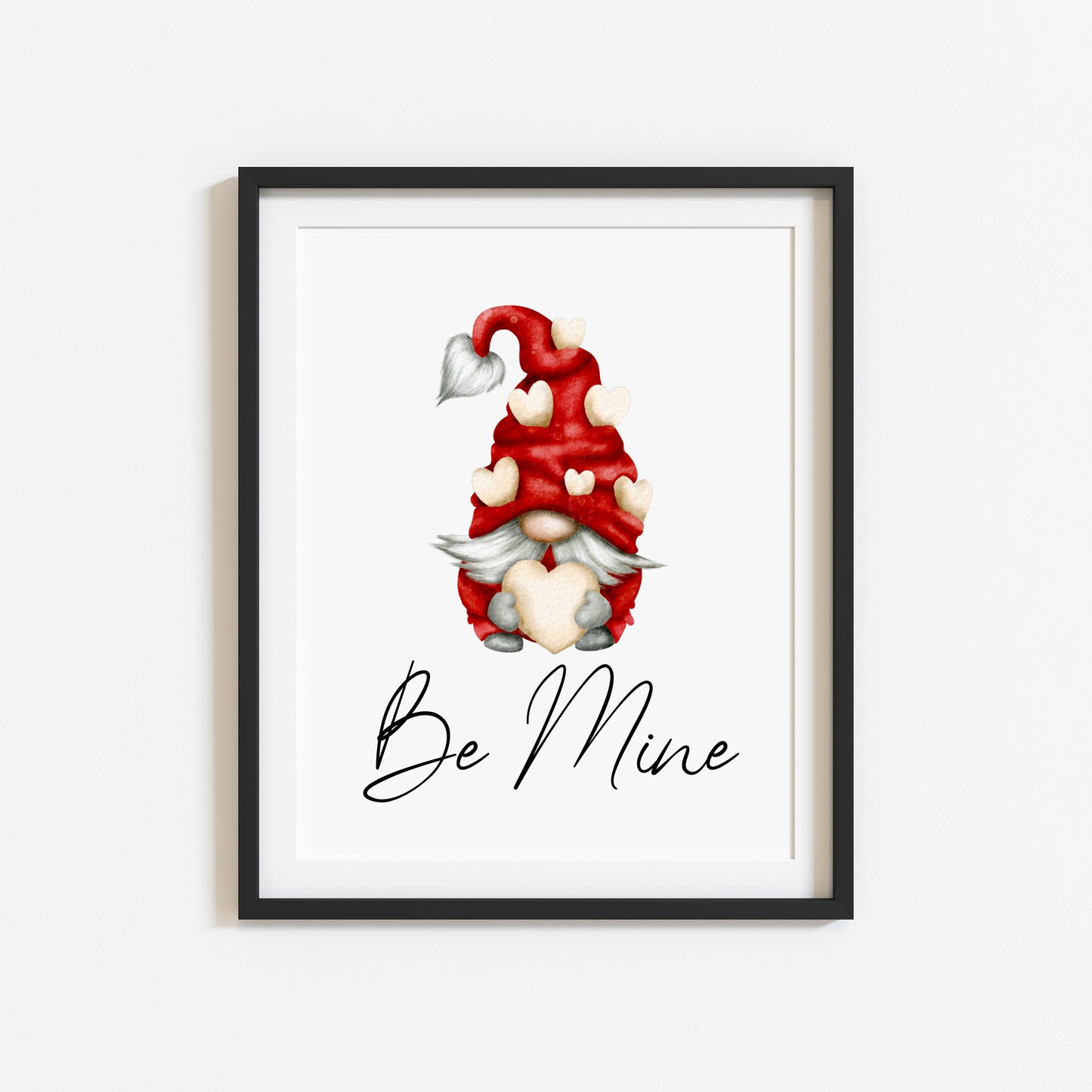 Valentines day print, red and cream hearts cute gonk/gnome home unframed wall art poster print