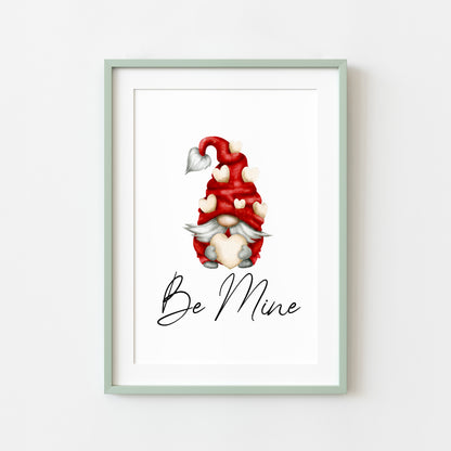 Valentines day print, red and cream hearts cute gonk/gnome home unframed wall art poster print