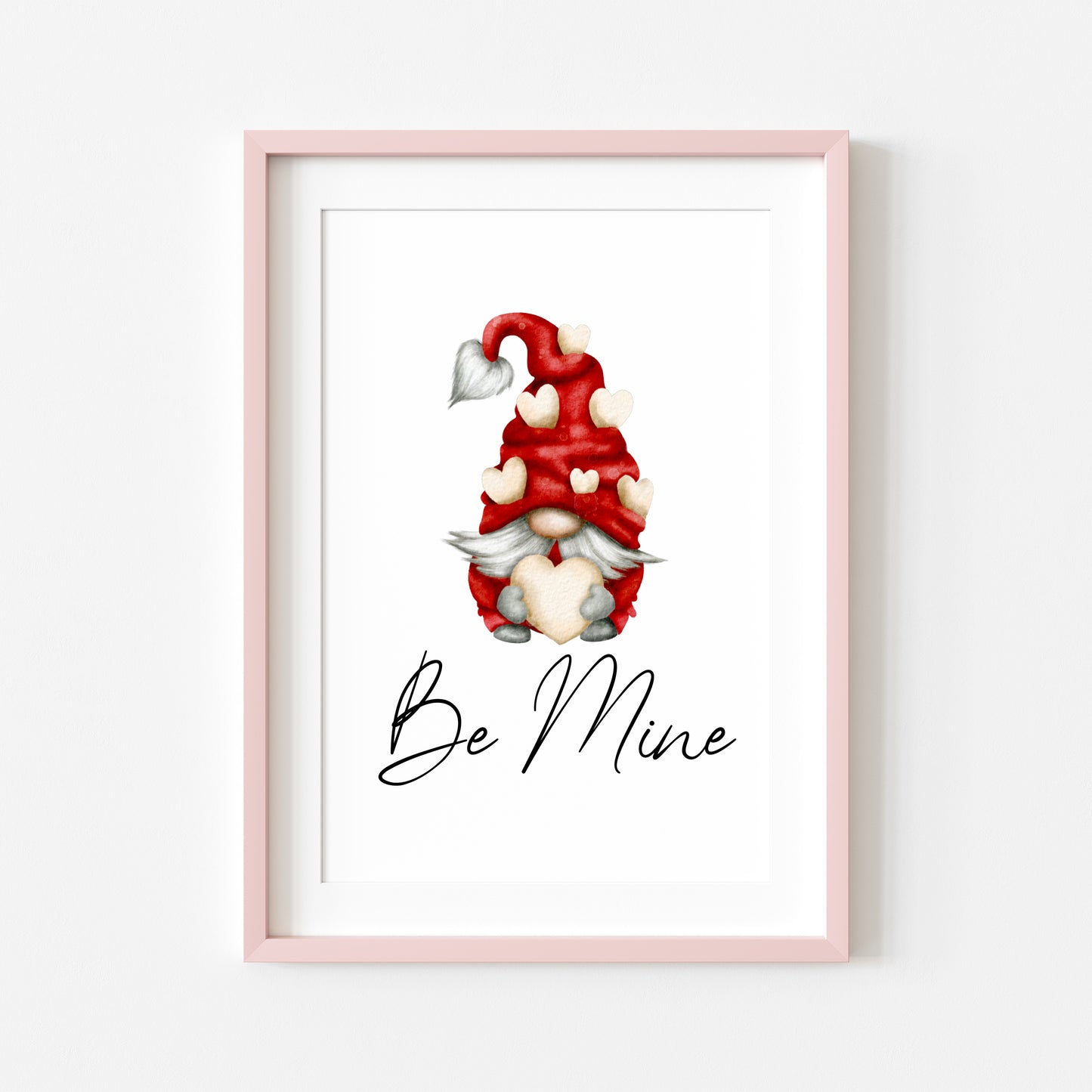 Valentines day print, red and cream hearts cute gonk/gnome home unframed wall art poster print