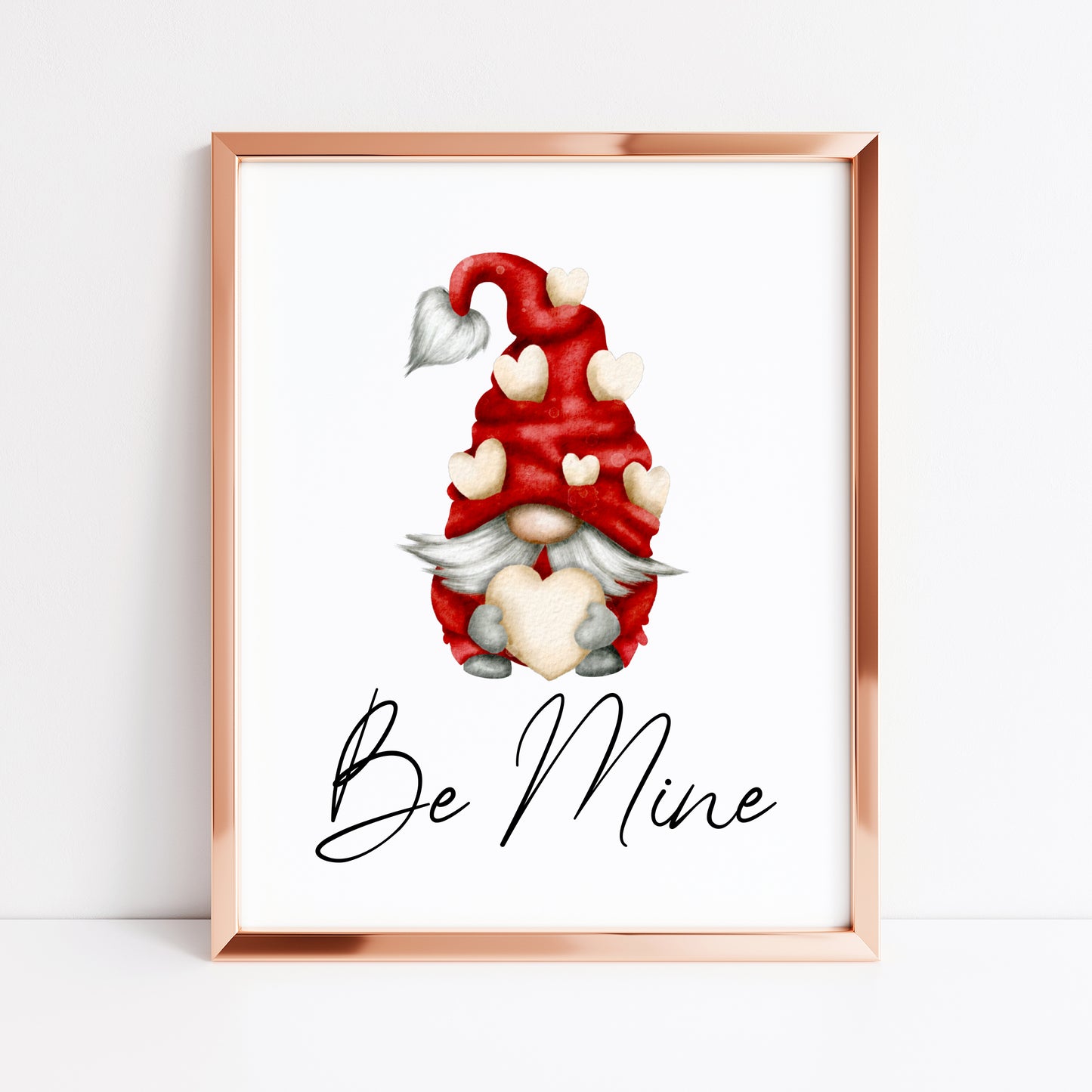 Valentines day print, red and cream hearts cute gonk/gnome home unframed wall art poster print