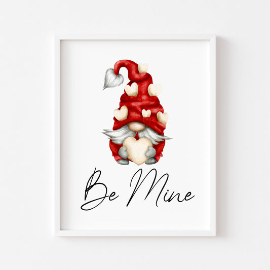 Valentines day print, red and cream hearts cute gonk/gnome home unframed wall art poster print