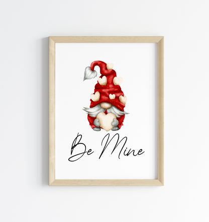 Valentines day print, red and cream hearts cute gonk/gnome home unframed wall art poster print