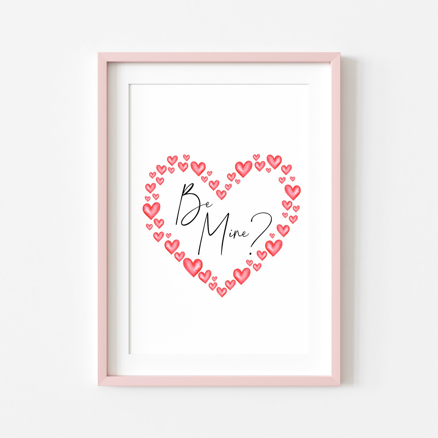 Be mine, valentines day print gift, watercolour love heart wreath home unframed wall art poster print