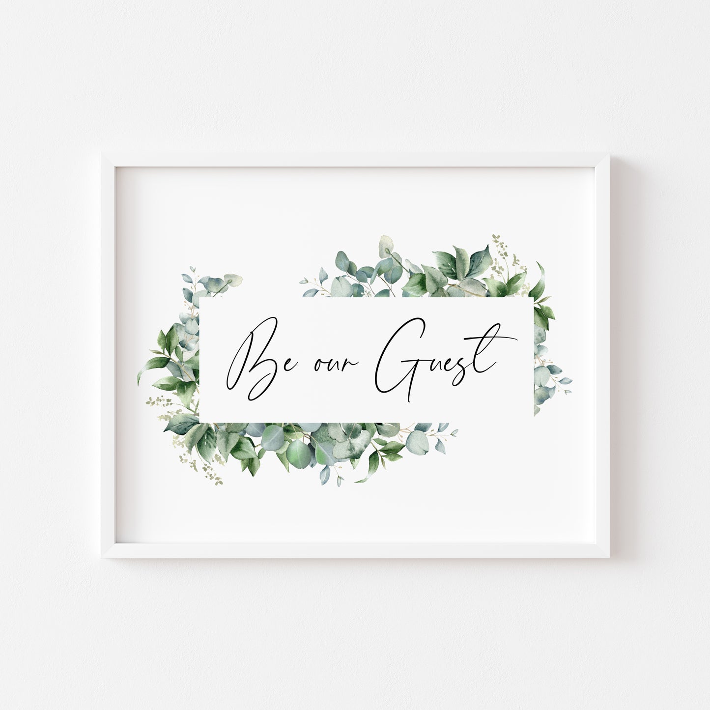 Be our guest eucalyptus floral frame bedroom Home Wall Art (unframed)