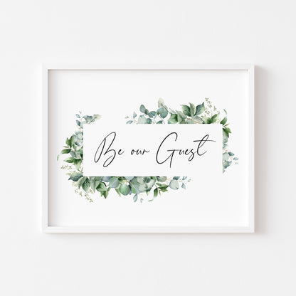 Be our guest eucalyptus floral frame bedroom Home Wall Art (unframed)