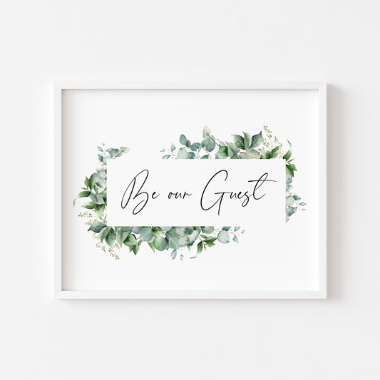 Be our guest eucalyptus floral frame bedroom Home Wall Art (unframed)