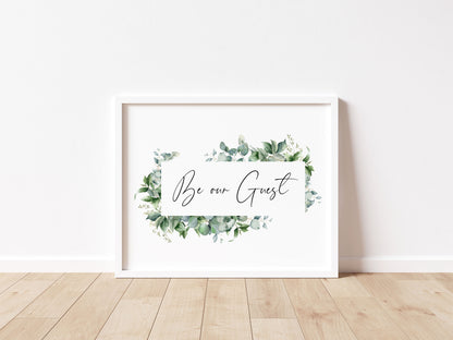 Be our guest eucalyptus floral frame bedroom Home Wall Art (unframed)