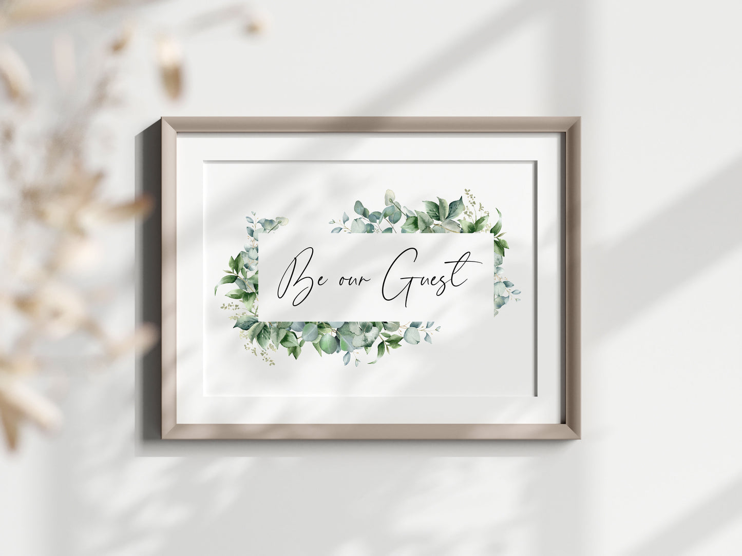 Be our guest eucalyptus floral frame bedroom Home Wall Art (unframed)