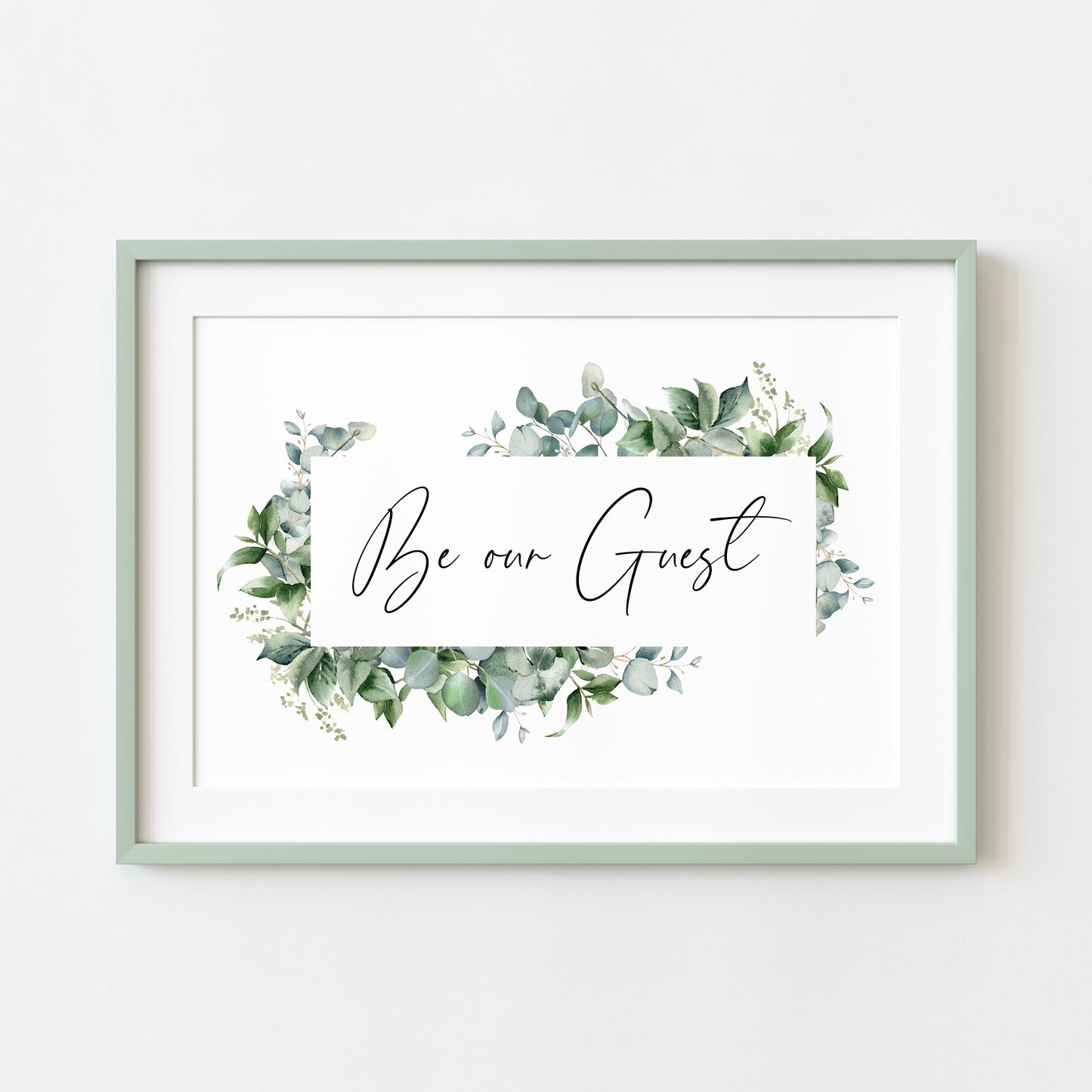Be our guest eucalyptus floral frame bedroom Home Wall Art (unframed)