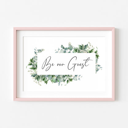Be our guest eucalyptus floral frame bedroom Home Wall Art (unframed)