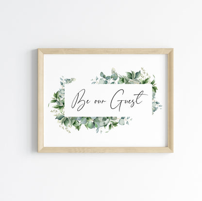 Be our guest eucalyptus floral frame bedroom Home Wall Art (unframed)