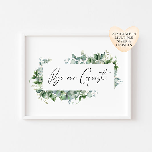 Be our guest eucalyptus floral frame bedroom Home Wall Art (unframed)