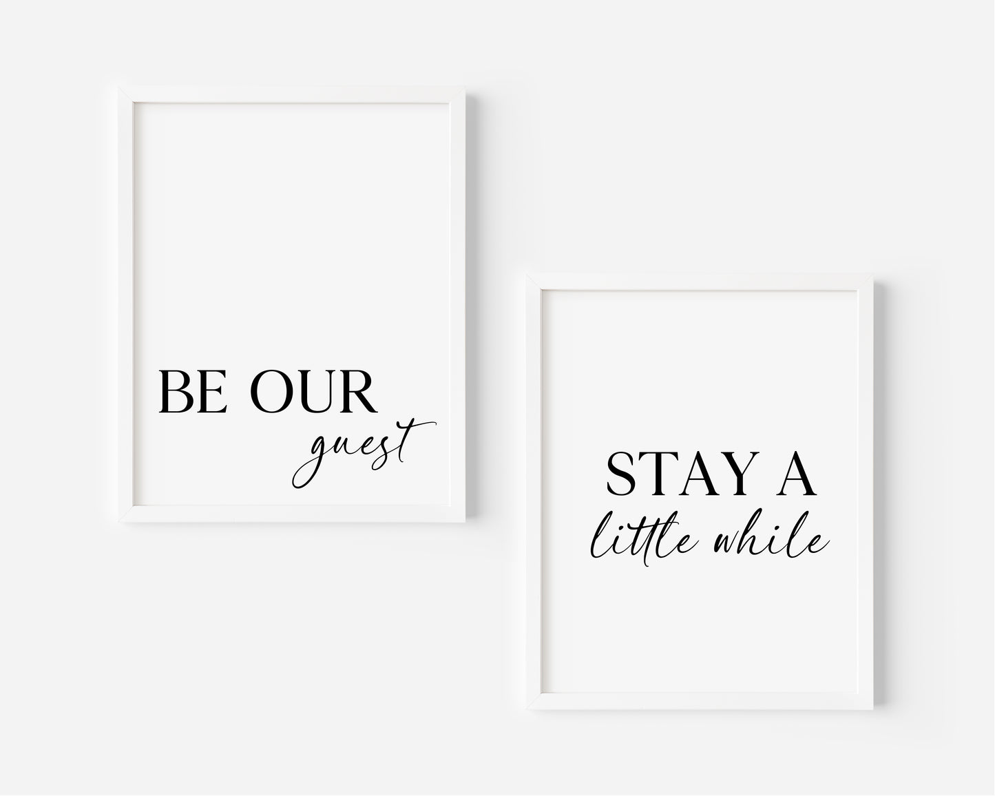 Set of 2 home bedroom prints Be our guest and stay a little while unframed wall art poster prints