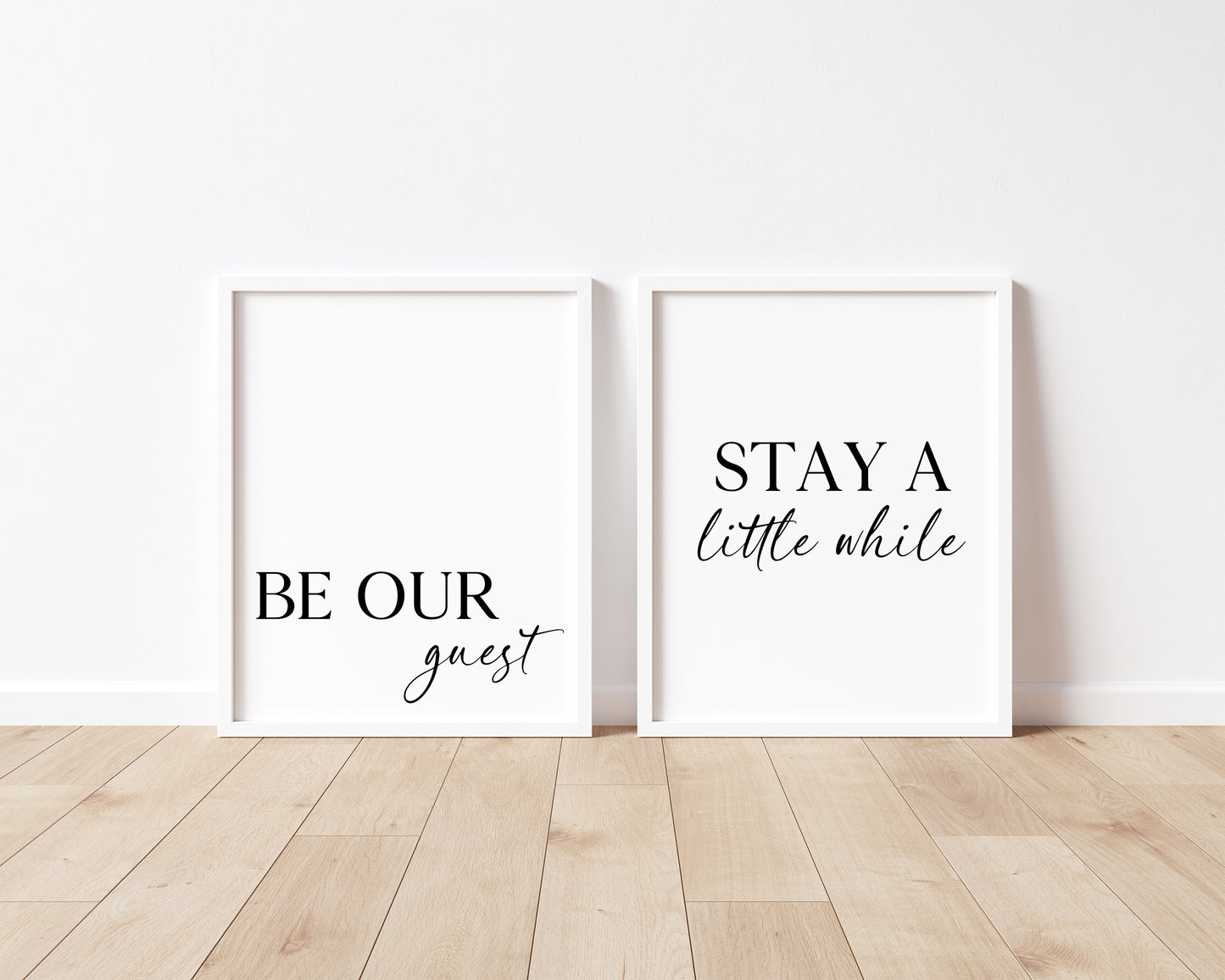 Set of 2 home bedroom prints Be our guest and stay a little while unframed wall art poster prints
