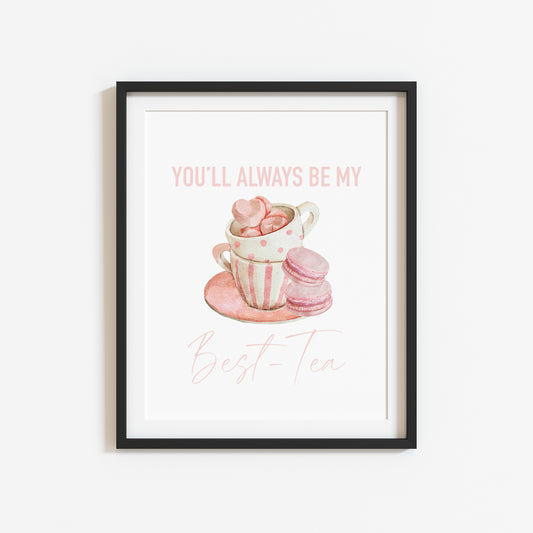 Best-Tea Friend Print Pink Watercolour Tea Cup & Treats unframed wall art poster