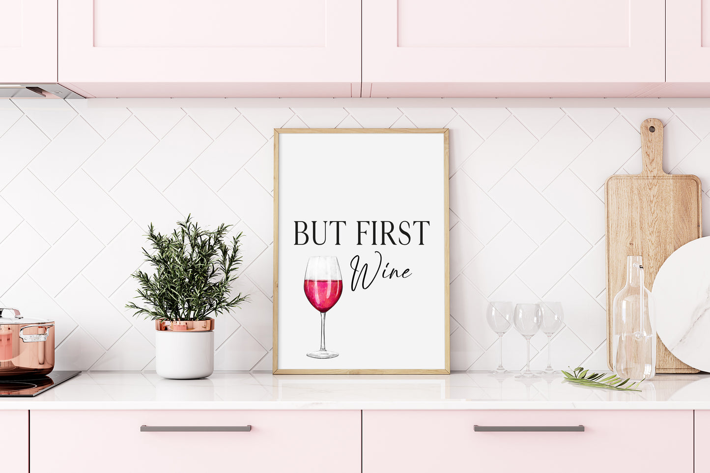 But first Wine kitchen, kitchen, bar area, wine lover, unframed wall art poster print