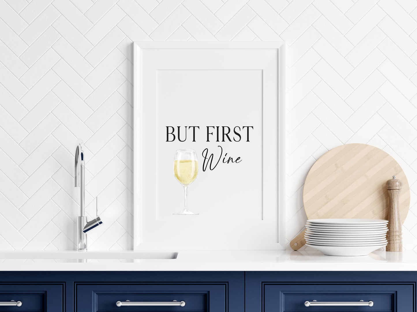 But first wine, white wine watercolour kitchen home unframed wall art poster print