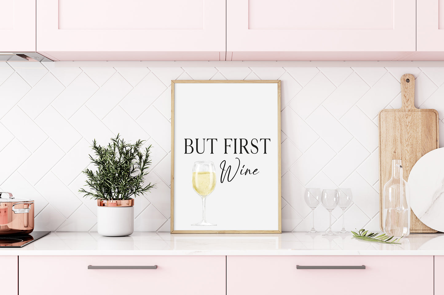 But first wine, white wine watercolour kitchen home unframed wall art poster print