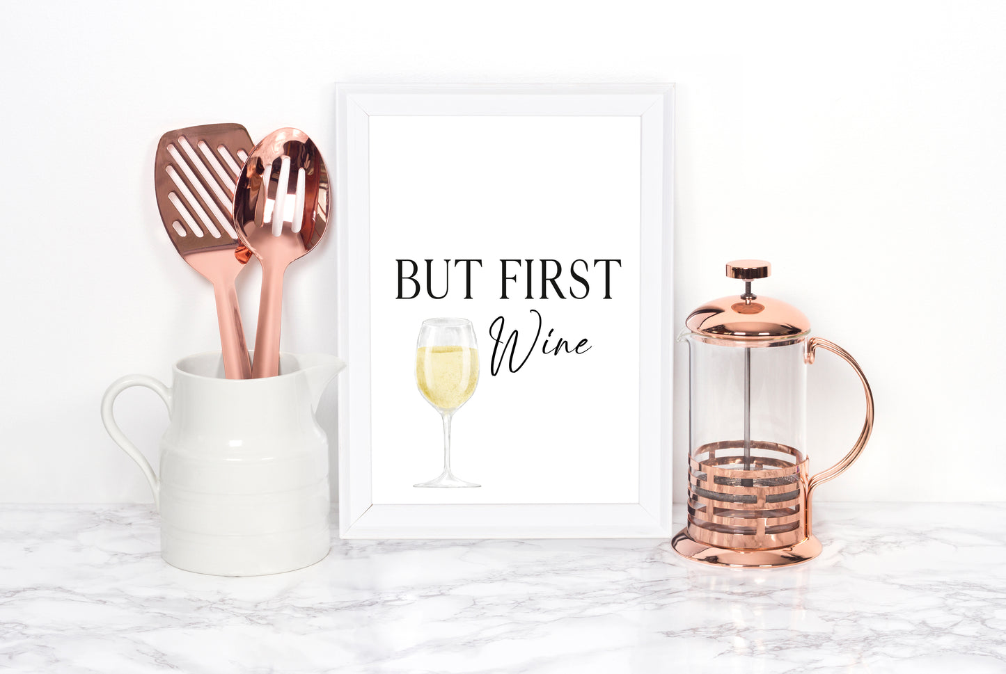 But first wine, white wine watercolour kitchen home unframed wall art poster print