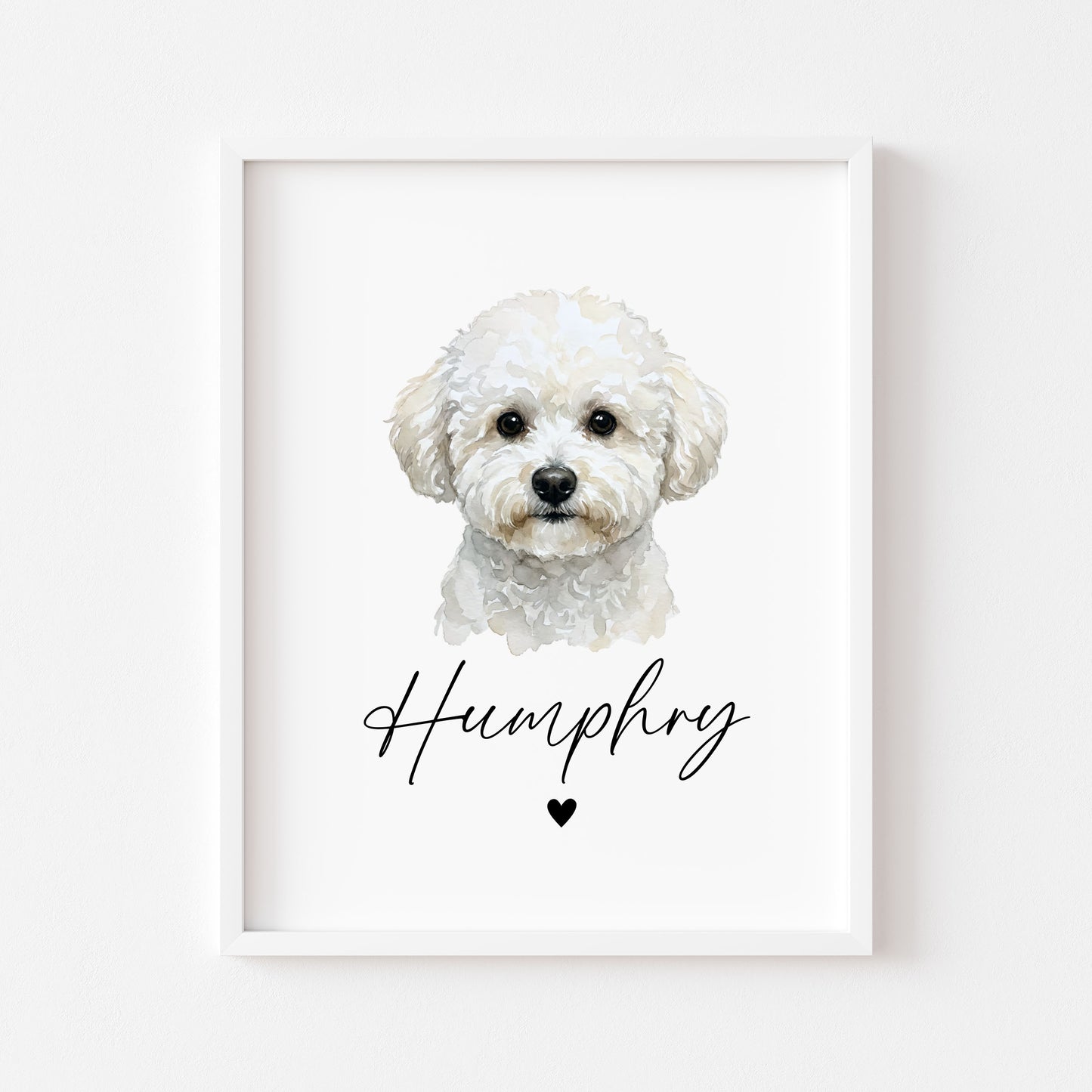 Personalised Bichon Frise Dog Print Custom Name Pet portrait watercolour unframed wall art