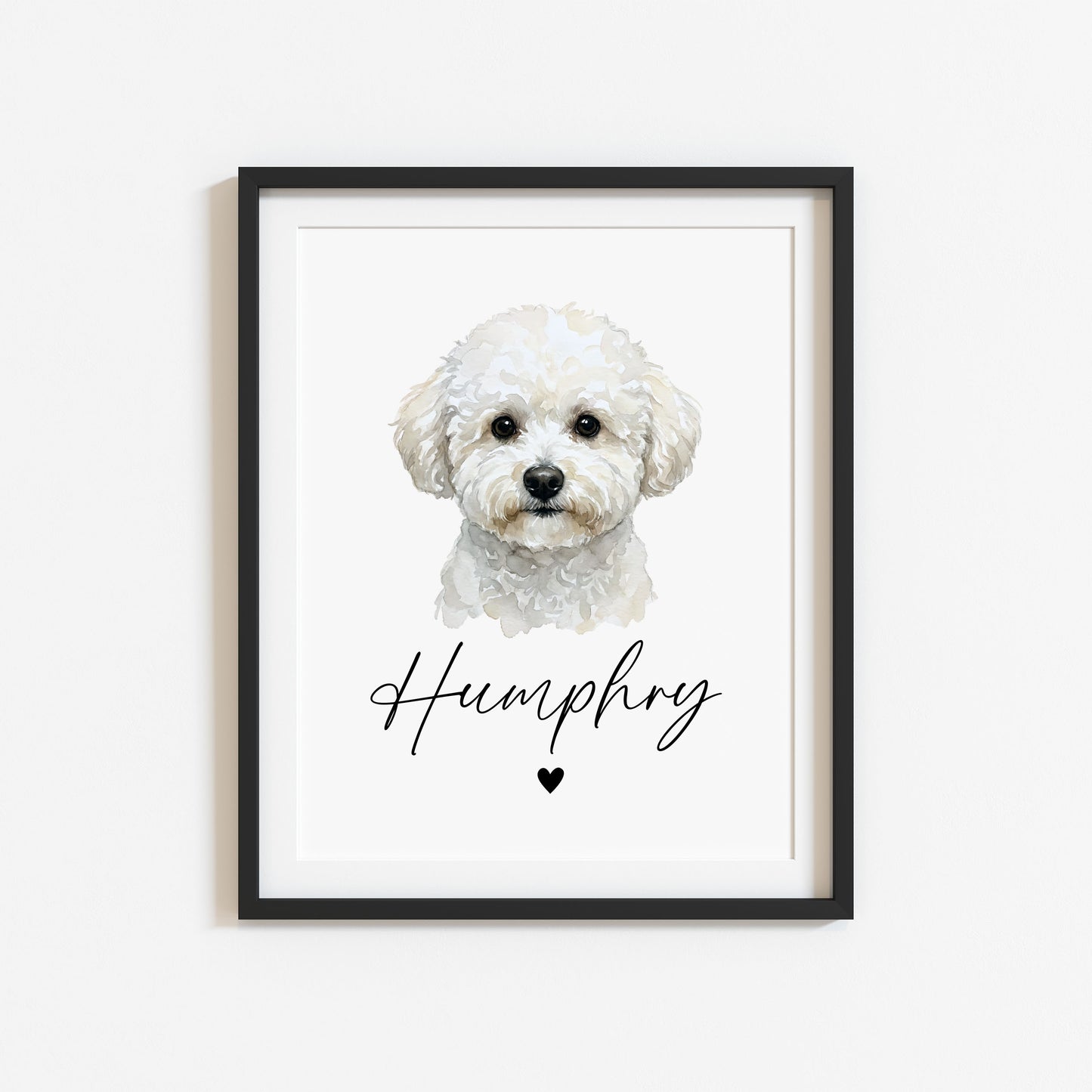 Personalised Bichon Frise Dog Print Custom Name Pet portrait watercolour unframed wall art