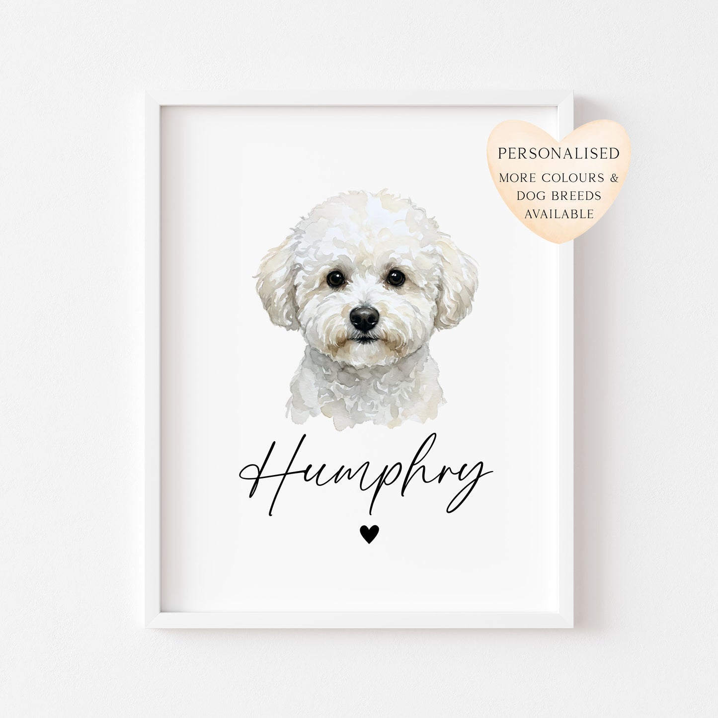 Personalised Bichon Frise Dog Print Custom Name Pet portrait watercolour unframed wall art
