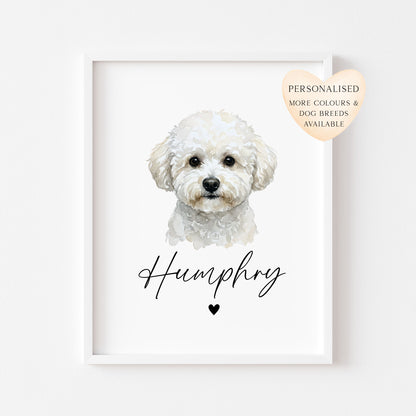 Personalised Bichon Frise Dog Print Custom Name Pet portrait watercolour unframed wall art