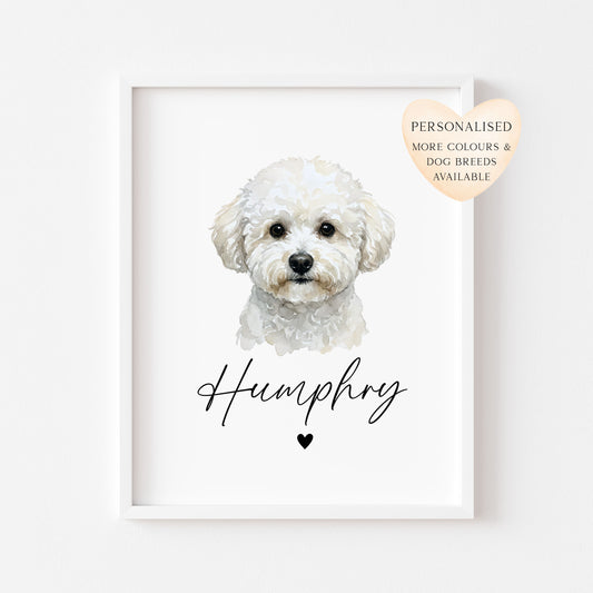 Personalised Bichon Frise Dog Print Custom Name Pet portrait watercolour unframed wall art