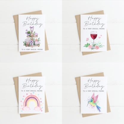Pack of 4 Happy Birthday individual styles floral rainbow wine hearts humming birds pretty birthday cards with envelope,kraft brown or white