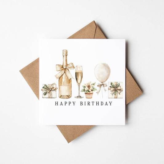 Christmas Birthday Card Beige Winter presents seasonal Theme with envelope
